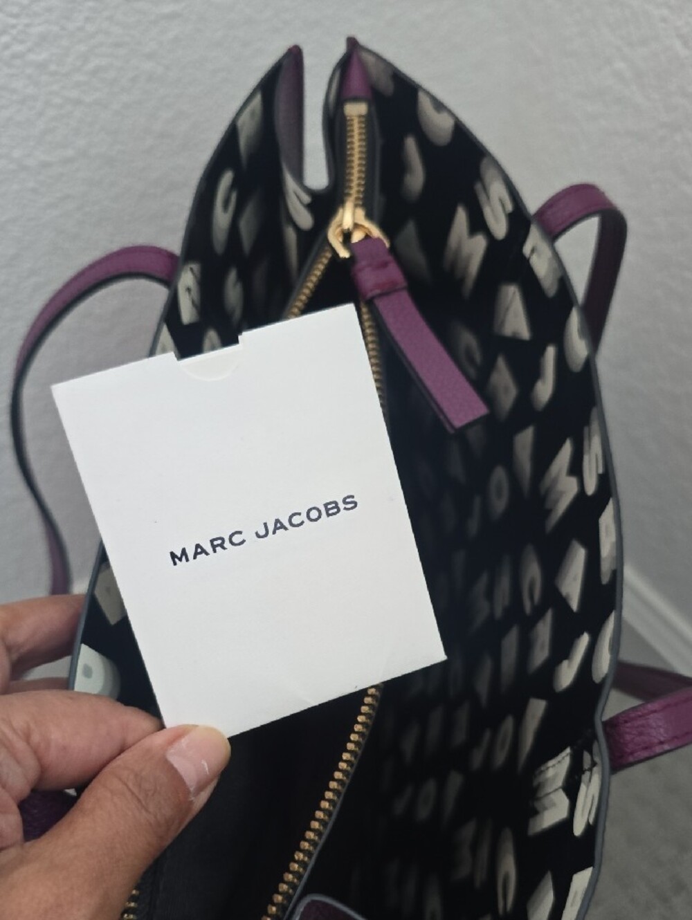 Marc Jacobs Plum Leather Tote with Gold Padlock Accent - Picture 8 of 9